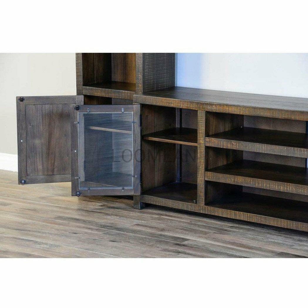 72" TV Stand Media Console Storage Cabinet Glass Doors Rustic Wood TV Stands & Media Centers Sideboards and Things By Sunny D