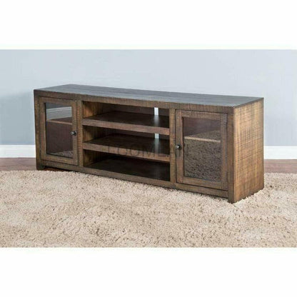 72" TV Stand Media Console Storage Cabinet Glass Doors Rustic Wood TV Stands & Media Centers Sideboards and Things By Sunny D