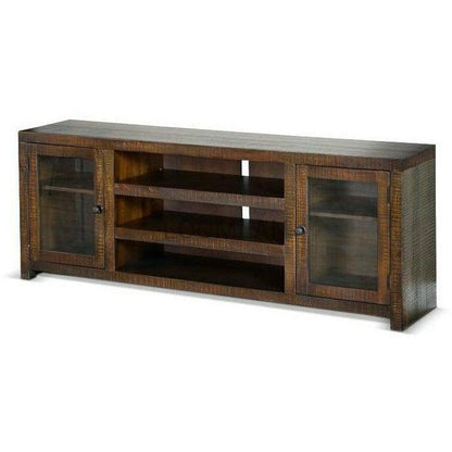 72" TV Stand Media Console Storage Cabinet Glass Doors Rustic Wood TV Stands & Media Centers Sideboards and Things By Sunny D