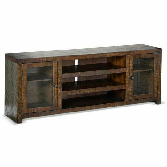 72" TV Stand Media Console Storage Cabinet Glass Doors Rustic Wood TV Stands & Media Centers Sideboards and Things By Sunny D