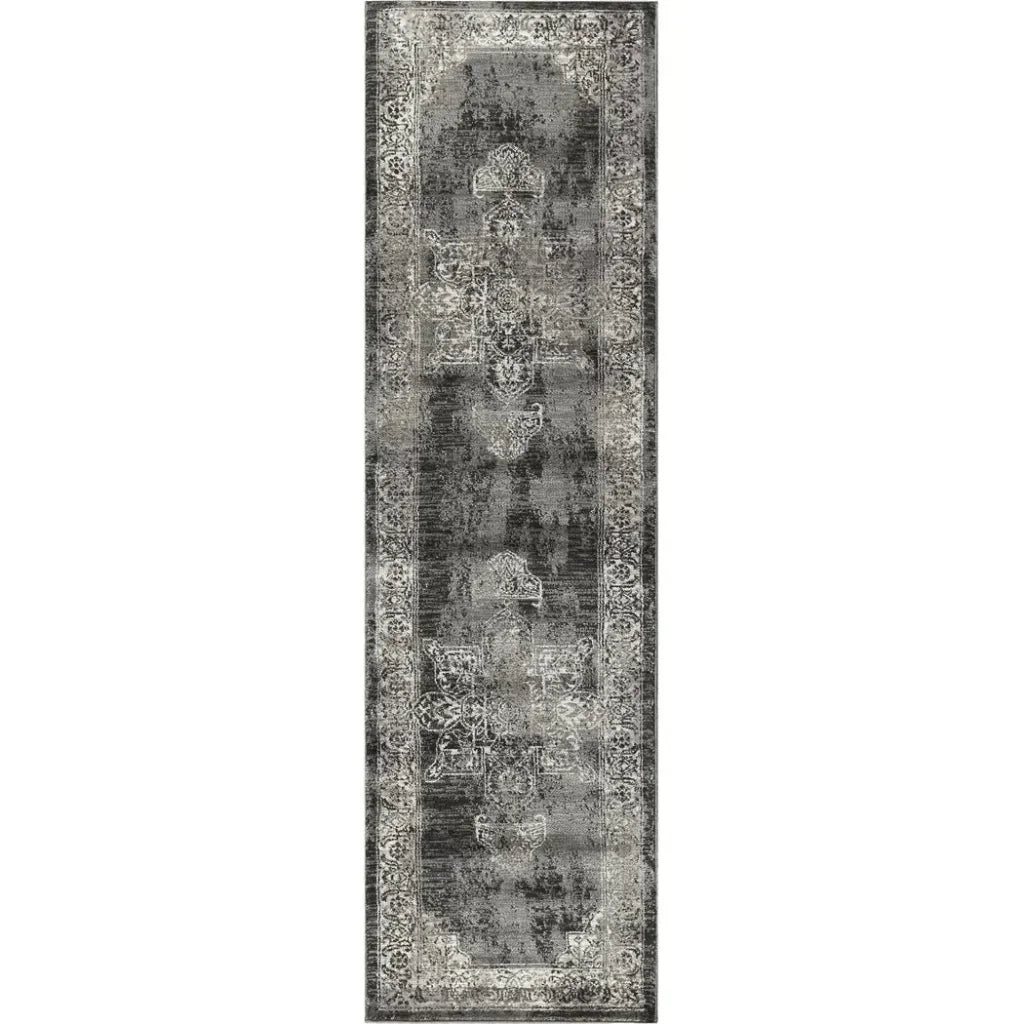 Doon Central Medallion Gray Kitchen Hallway Runner Rug
