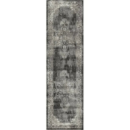 Doon Central Medallion Gray Kitchen Hallway Runner Rug