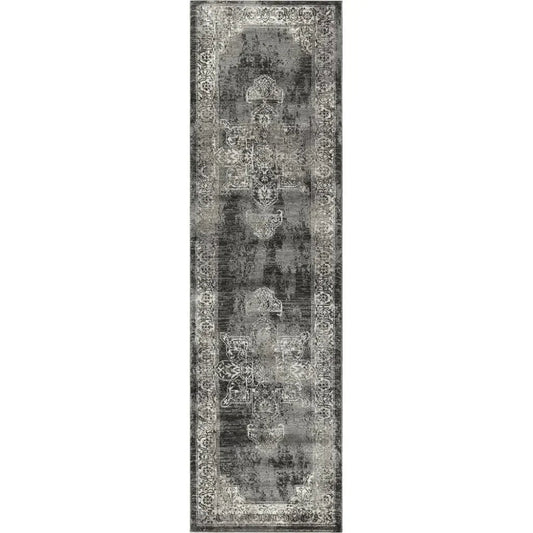 Doon Central Medallion Gray Kitchen Hallway Runner Rug