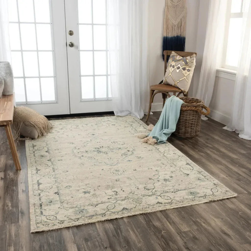 Atri Central Medallion Beige/ Green Large Area Rugs -- beige