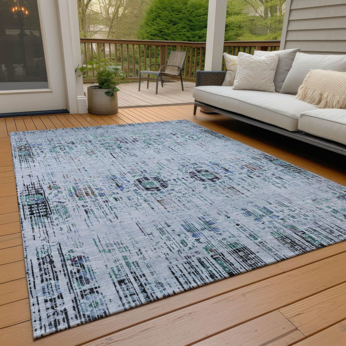 Haelon Blue Washable Indoor-Outdoor Rug -- blue
