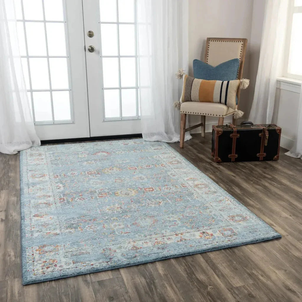 Deri Floral Blue/ Beige Large Area Rugs For Living Room -- beige