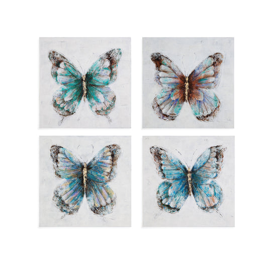 Acrylic Painted Metallic Butterflies Multicolor Canvas Art (Set of 4)