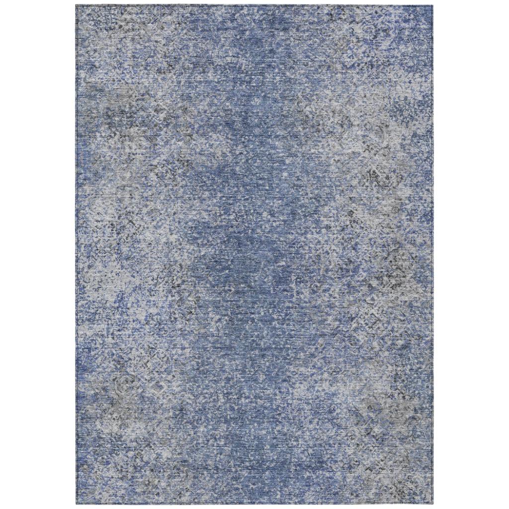 Vintage Blue Washable Indoor-Outdoor Rug