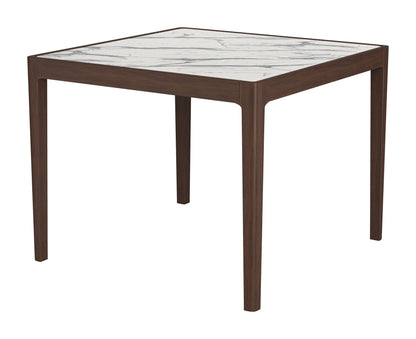 Vernon White Stone and Wood Square Dining Table