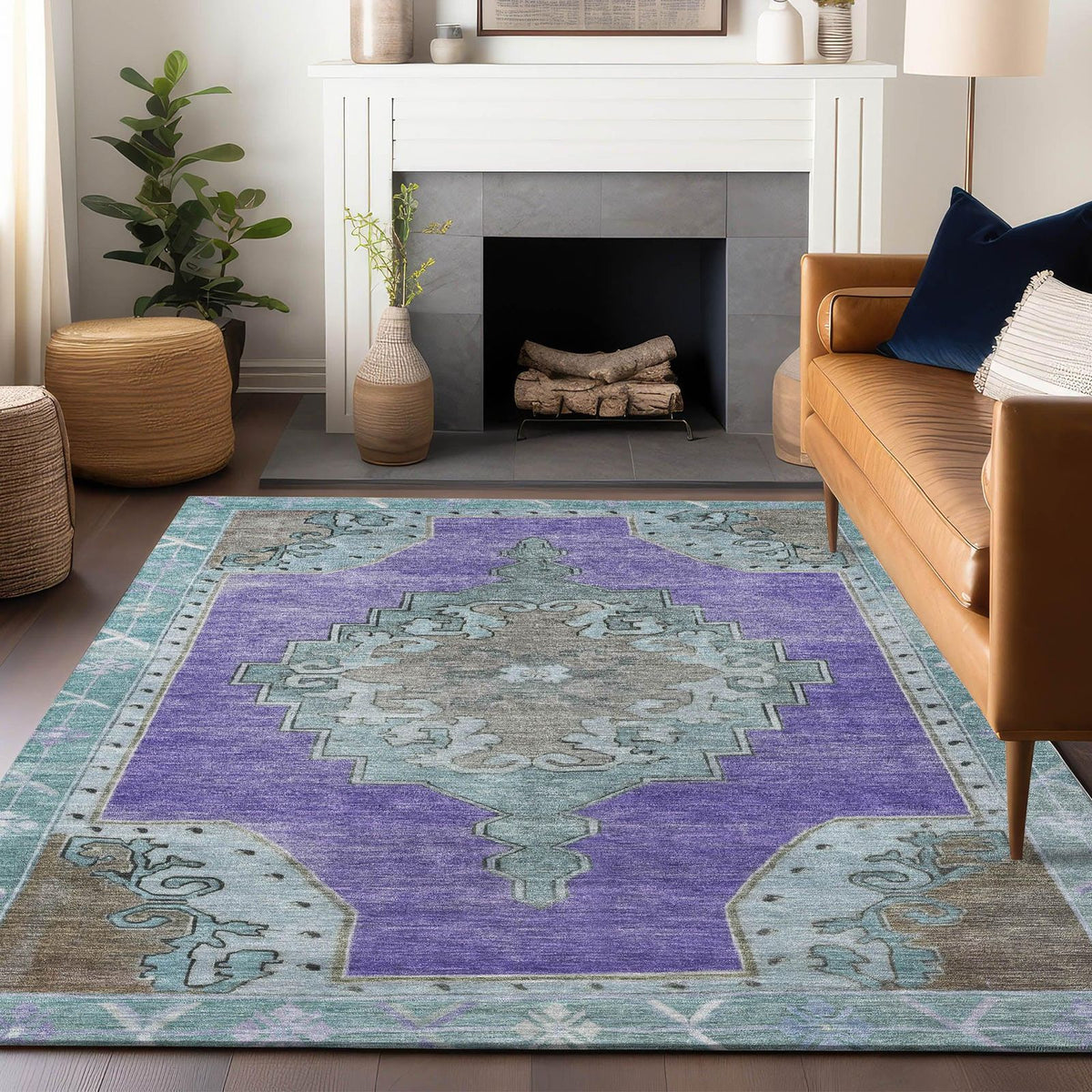 Haelion Purple Washable Indoor-Outdoor Rug