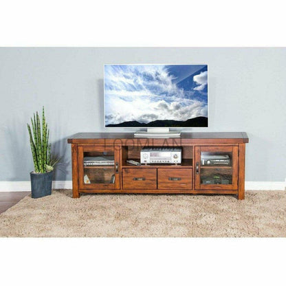 74" Rustic TV Stand Media Console Glass Doors Storage Drawers TV Stands & Media Centers Sideboards and Things By Sunny D