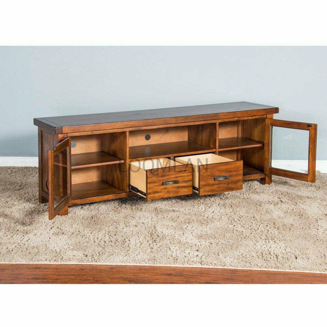 74" Rustic TV Stand Media Console Glass Doors Storage Drawers TV Stands & Media Centers Sideboards and Things By Sunny D
