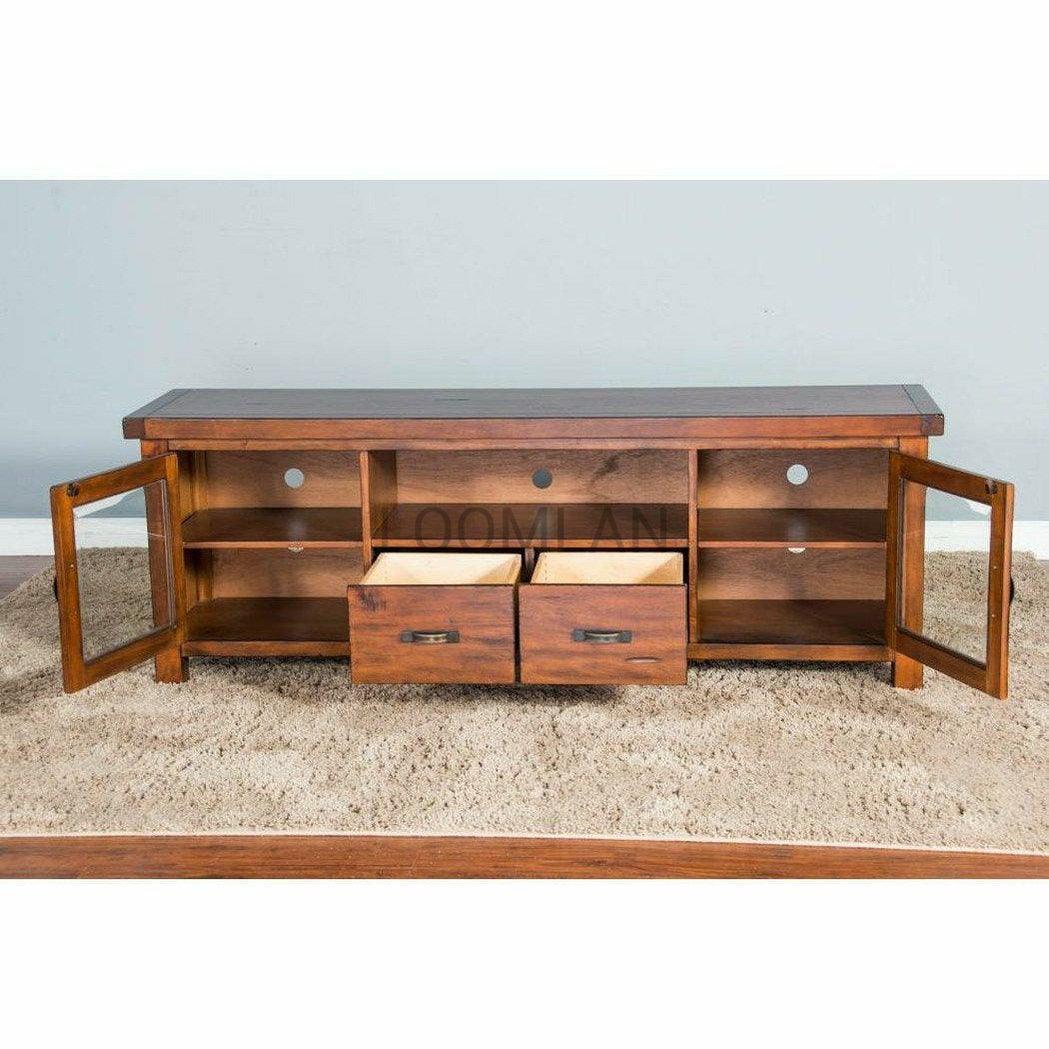 74" Rustic TV Stand Media Console Glass Doors Storage Drawers TV Stands & Media Centers Sideboards and Things By Sunny D