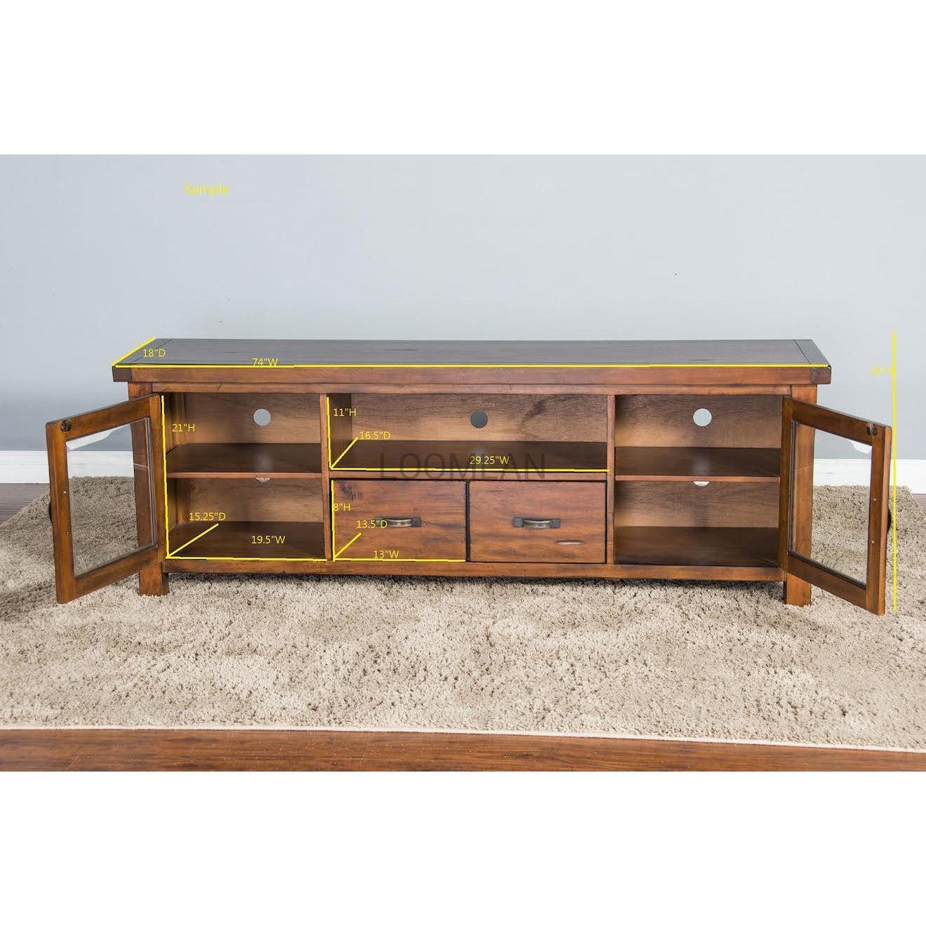 74" Rustic TV Stand Media Console Glass Doors Storage Drawers TV Stands & Media Centers Sideboards and Things By Sunny D