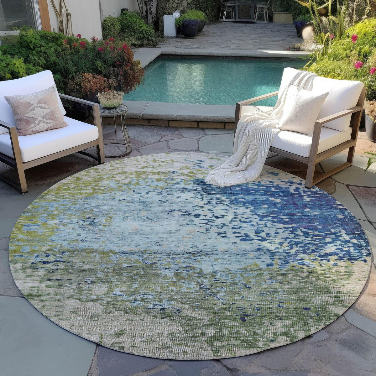 Iriain Blue Washable Indoor-Outdoor Rug