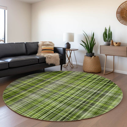 Plaid Green Washable Indoor-Outdoor Rug -- green