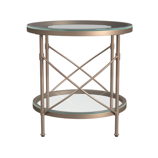 Harrison Metal and Clear Glass Gold Round End Table