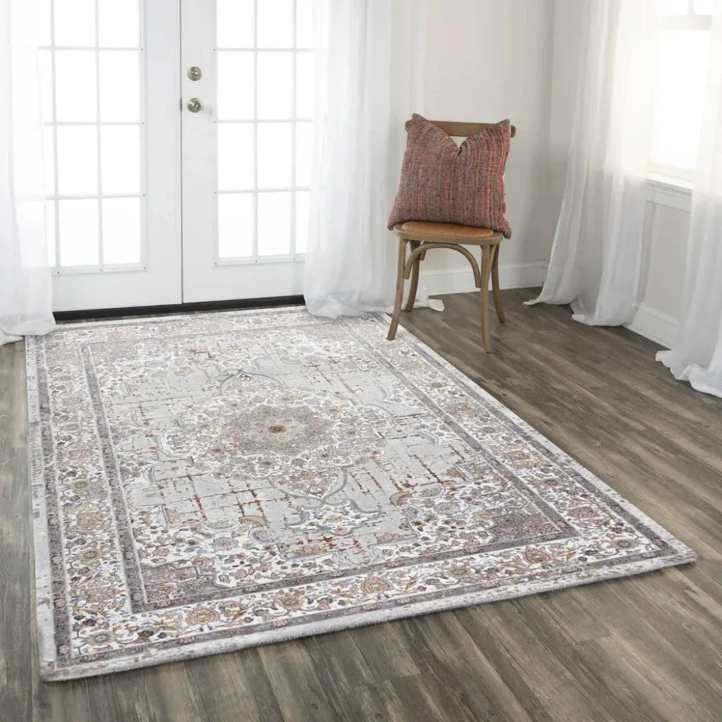 Cris Floral Medallion Gray Area Rugs For Living Room -- gray