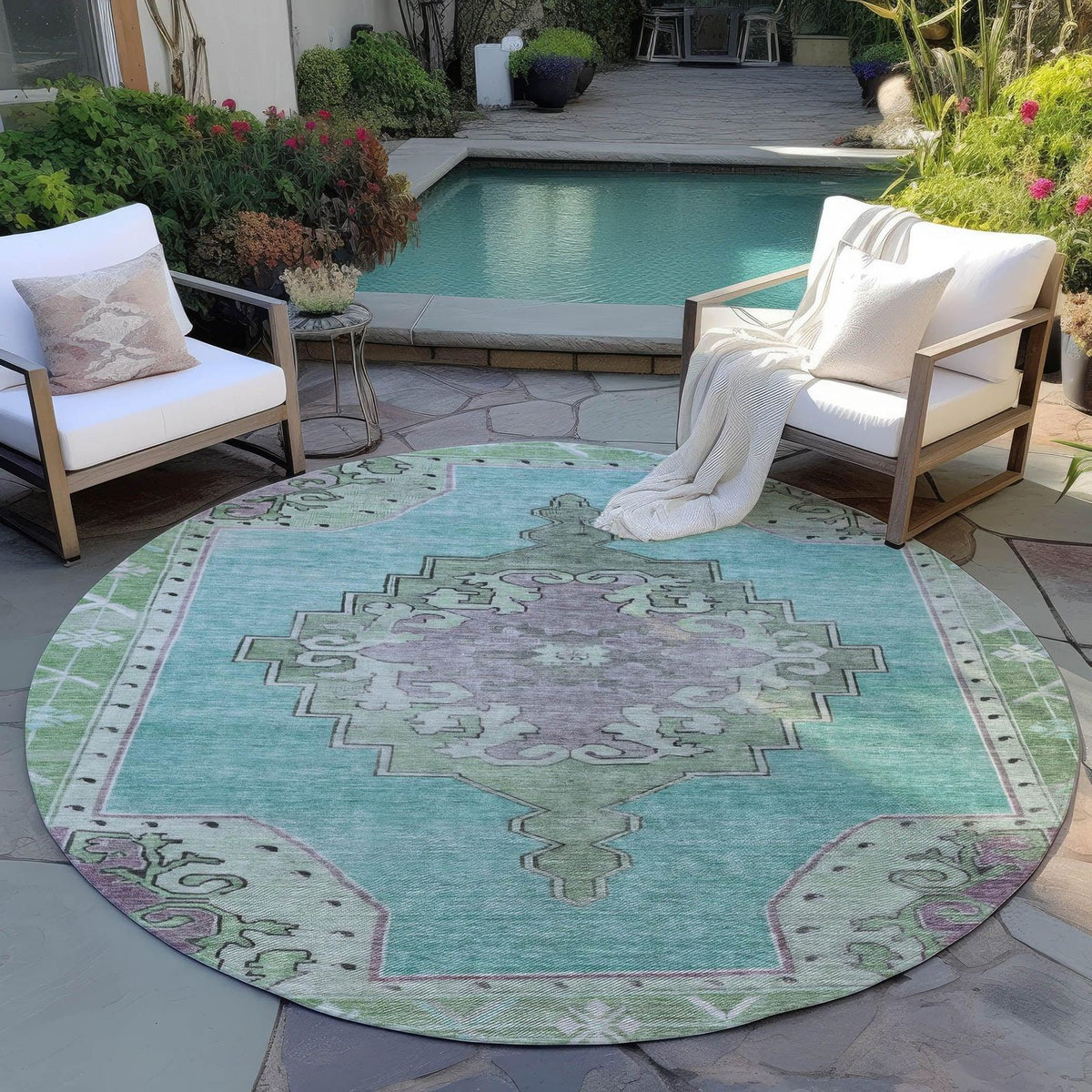 Haelion Teal Washable Indoor-Outdoor Rug