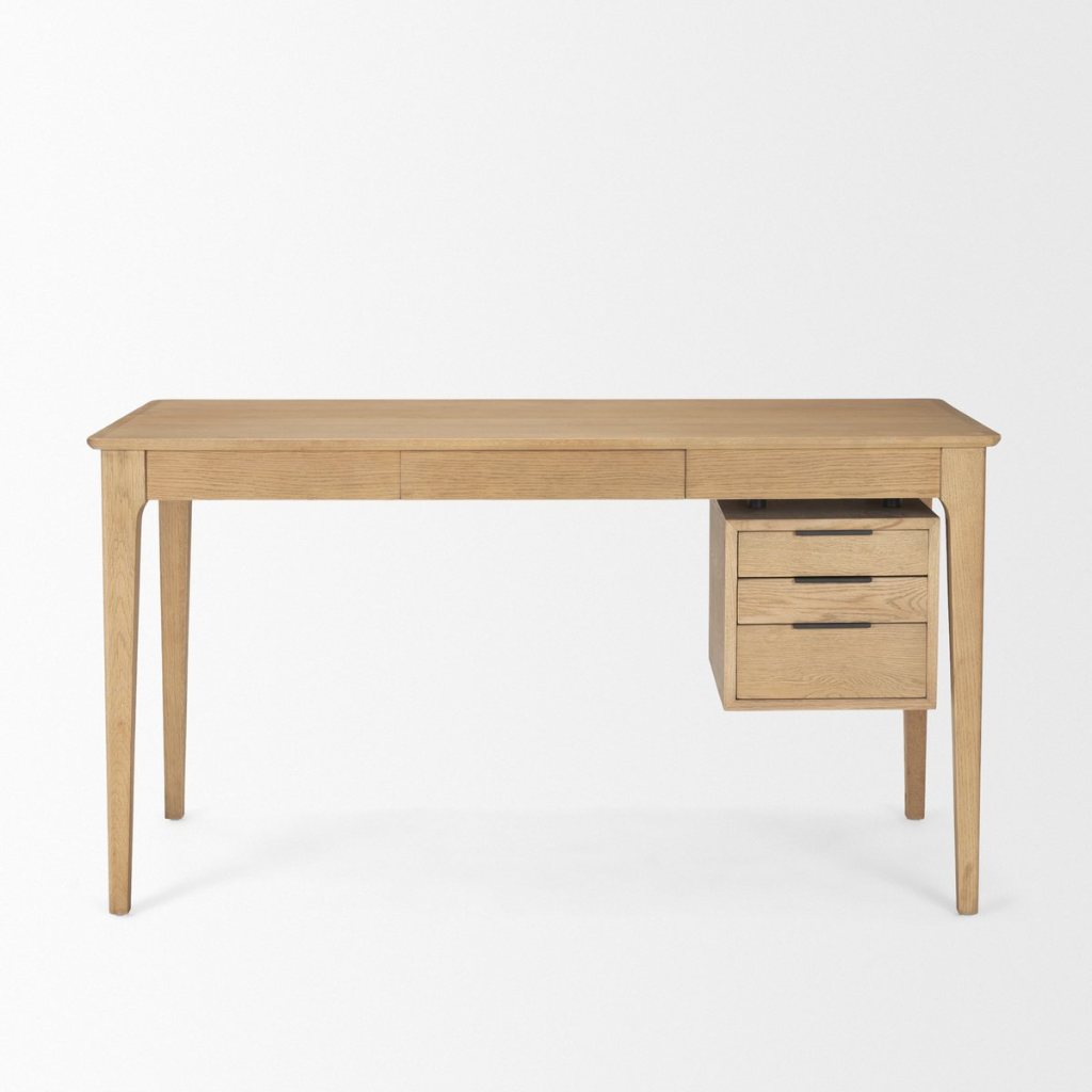 Tino 55.1"L Light Brown Solid Oak Wood 4-Drawer Desk -- Light Brown