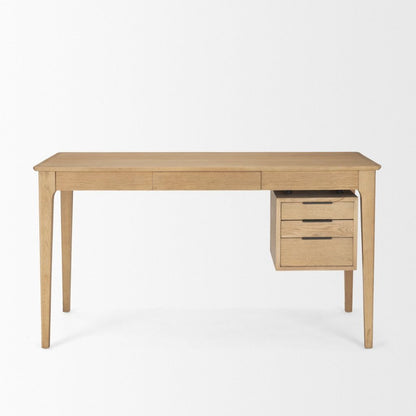 Tino 55.1"L Light Brown Solid Oak Wood 4-Drawer Desk -- Light Brown