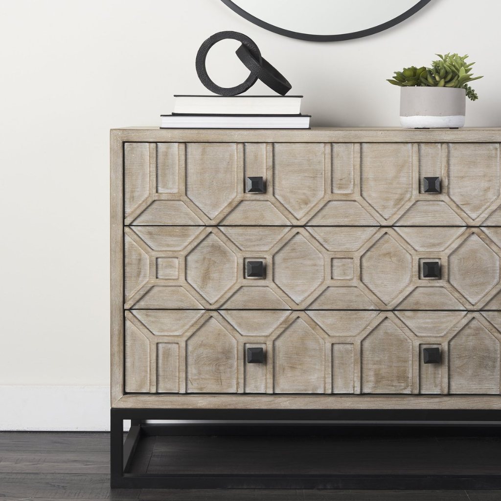 Genevieve I 39"W Light Brown Fir Veneer 3-Drawer Accent Cabi -- White/Light Brown