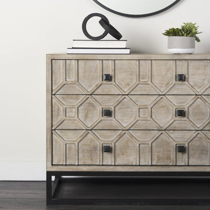 Genevieve I 39"W Light Brown Fir Veneer 3-Drawer Accent Cabi -- White/Light Brown
