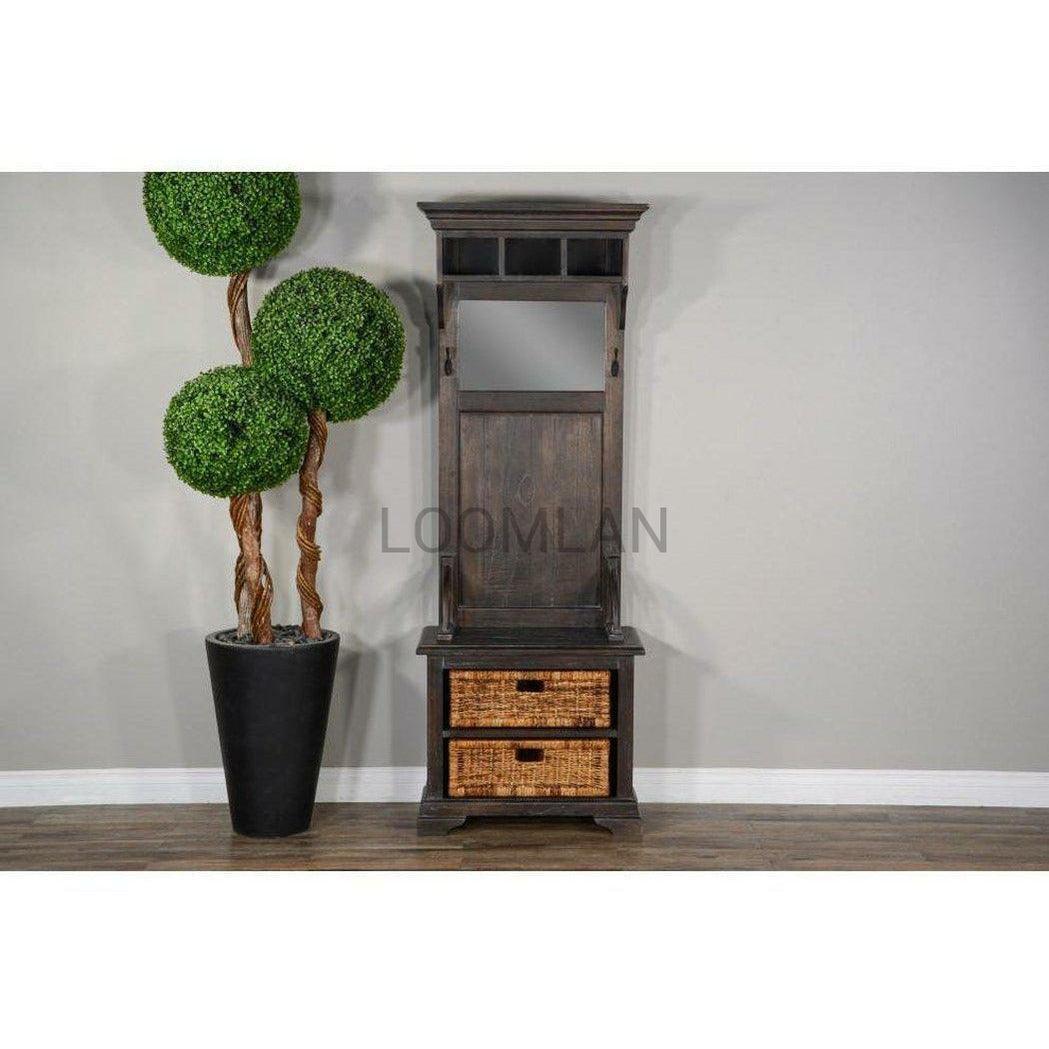 77" Narrow Black Entryway Bench Hall Tree With Mirror Hall Trees & Lockers Sideboards and Things By Sunny D