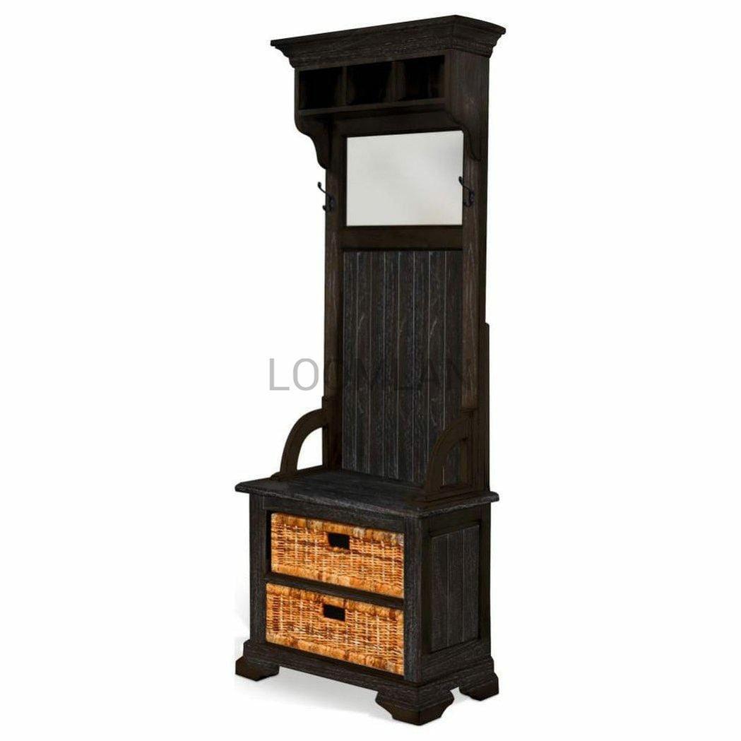 77" Narrow Black Entryway Bench Hall Tree With Mirror Hall Trees & Lockers Sideboards and Things By Sunny D