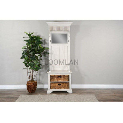 77" Narrow Entryway Bench Hall Tree With Mirror Basket Storage Hall Trees & Lockers Sideboards and Things By Sunny D