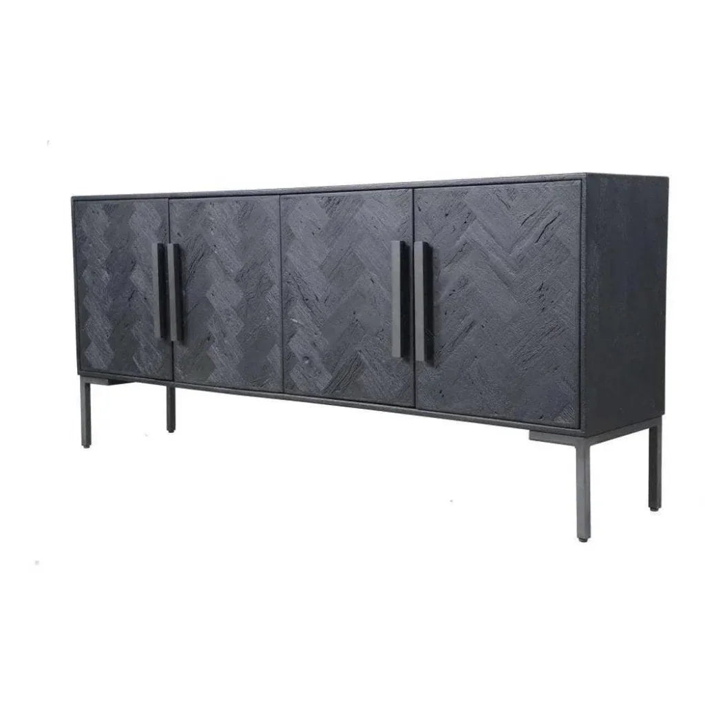 77" Reclaimed Wood Herringbone Black Fishbone Sideboard - LOOMLAN - Moe's Home - Sideboards