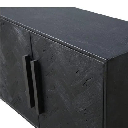 77" Reclaimed Wood Herringbone Pattern Black Fishbone Sideboard Discontinued LOOMLAN By Moe's Home