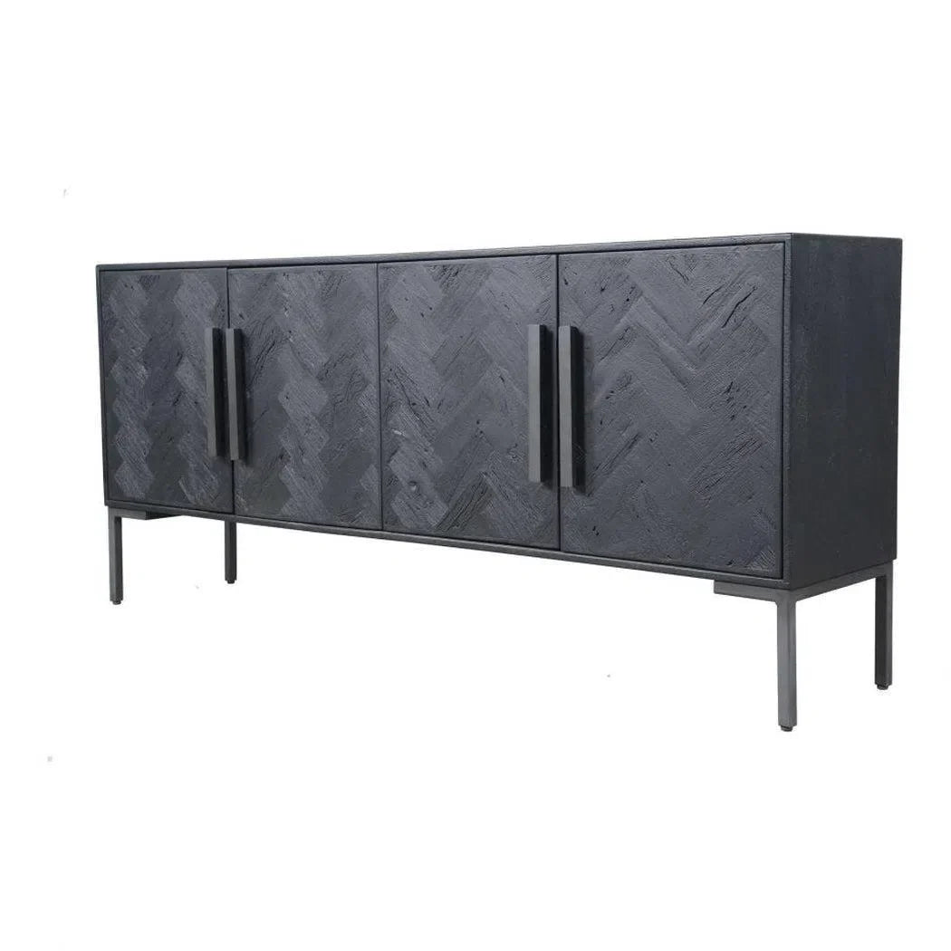 77" Reclaimed Wood Herringbone Pattern Black Fishbone Sideboard Discontinued LOOMLAN By Moe's Home