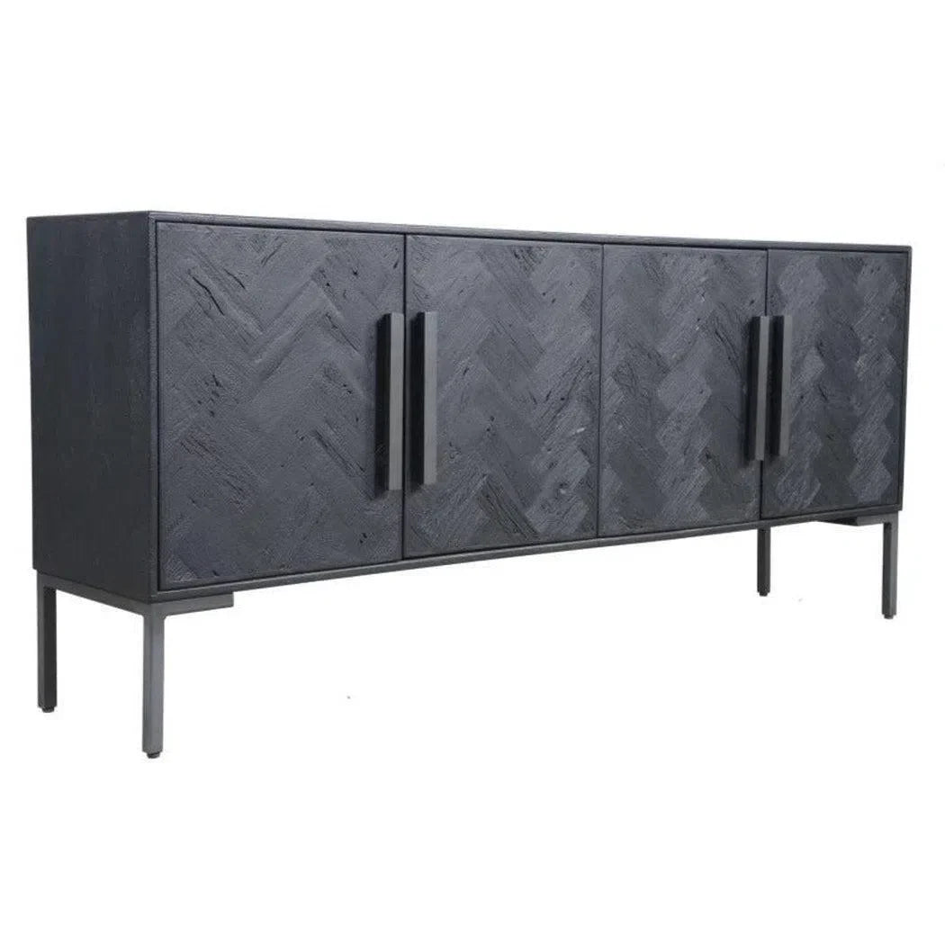 77" Reclaimed Wood Herringbone Pattern Black Fishbone Sideboard Discontinued LOOMLAN By Moe's Home