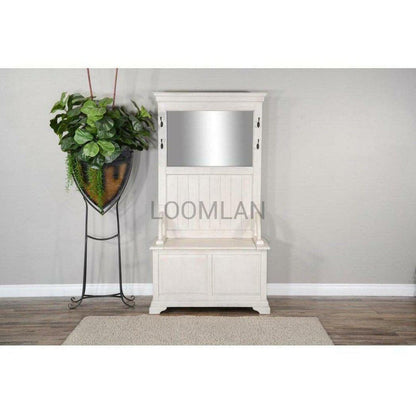 77" Wide Entryway Bench Hall Tree With Mirror Basket Storage Hall Trees & Lockers Sideboards and Things By Sunny D