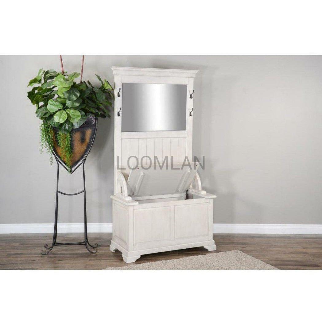 77" Wide Entryway Bench Hall Tree With Mirror Basket Storage Hall Trees & Lockers Sideboards and Things By Sunny D