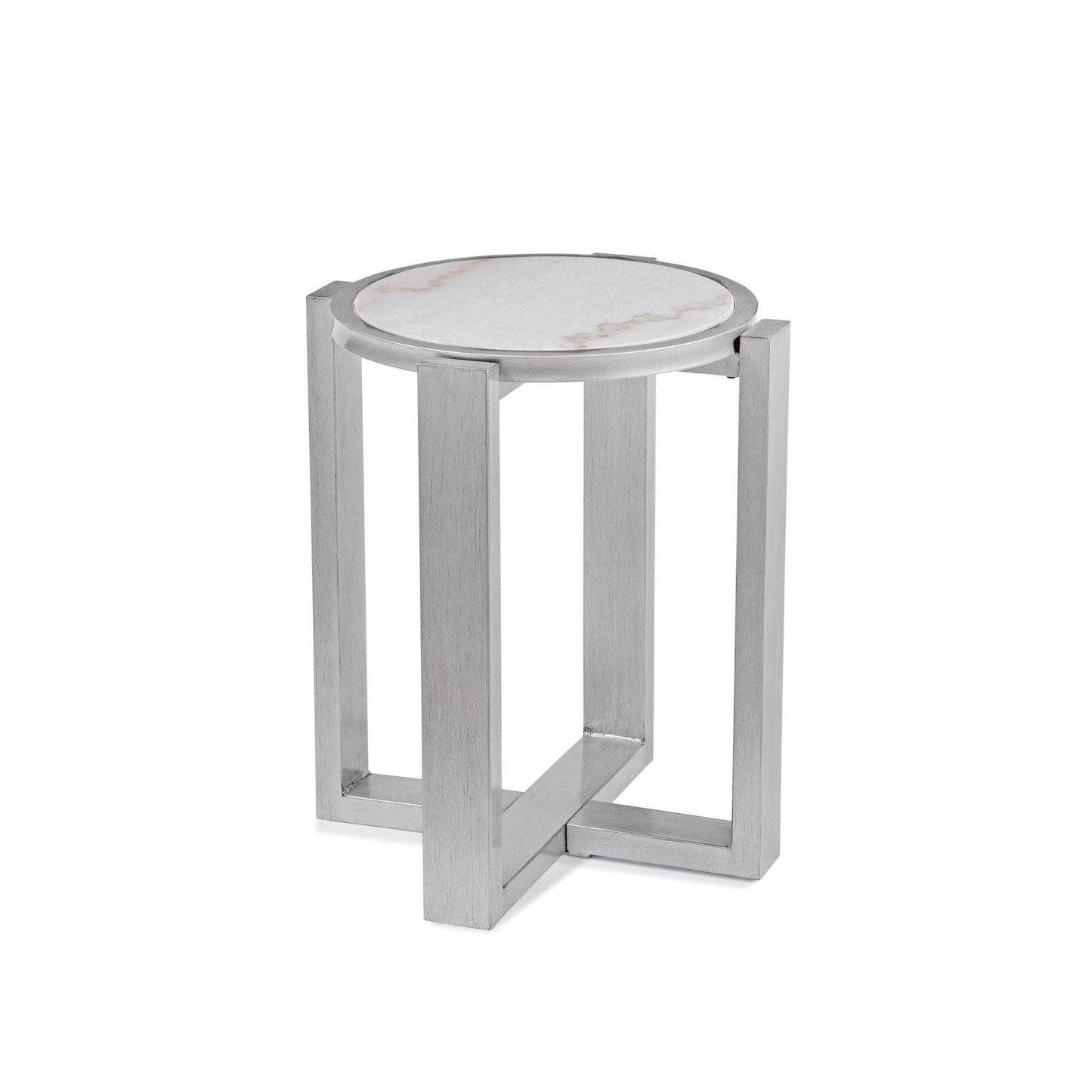 Hessle Wood and Marble Silver Round Accent Table