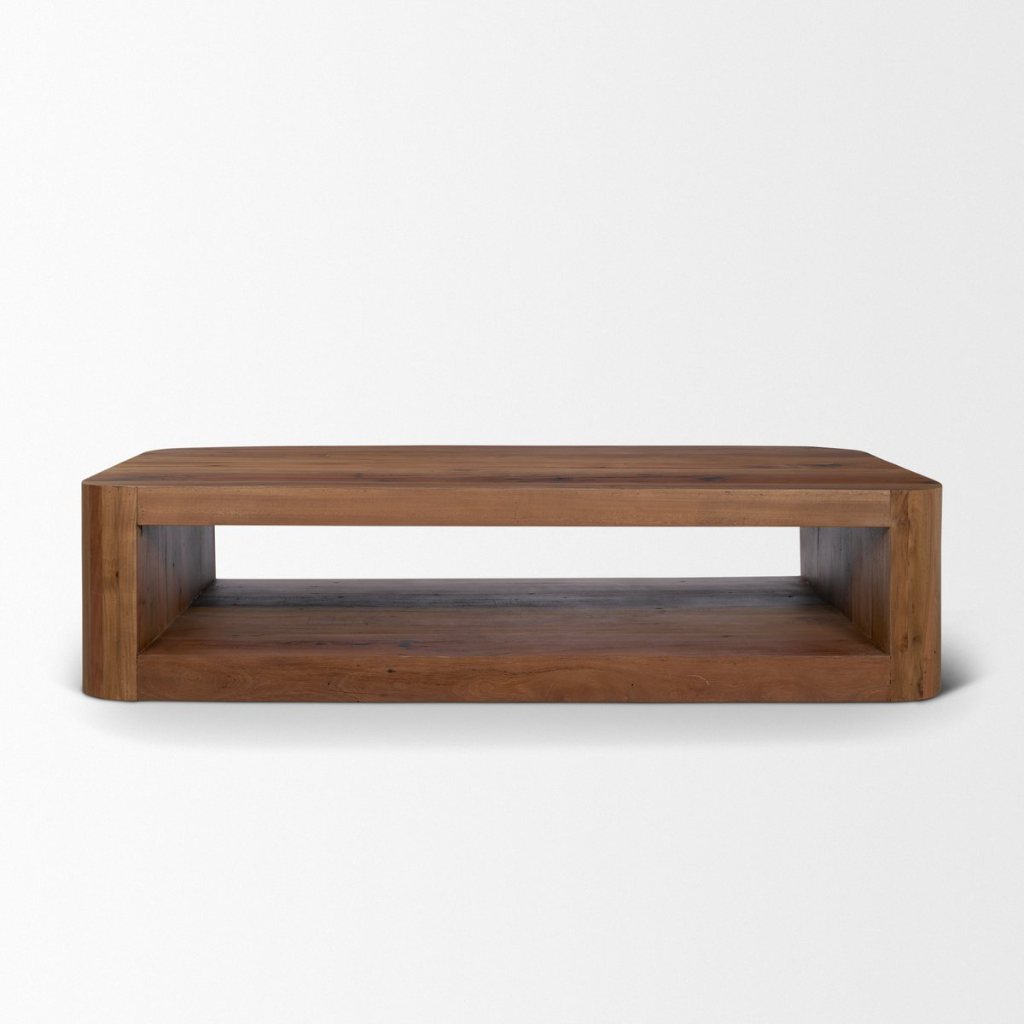Dunmore 74" Rectangular Solid Wood Open Shelf Coffee Table -- Brown