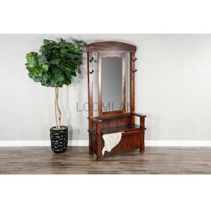 78" Narrow Entryway Bench Hall Tree With Mirror Bench Storage Hall Trees & Lockers Sideboards and Things By Sunny D