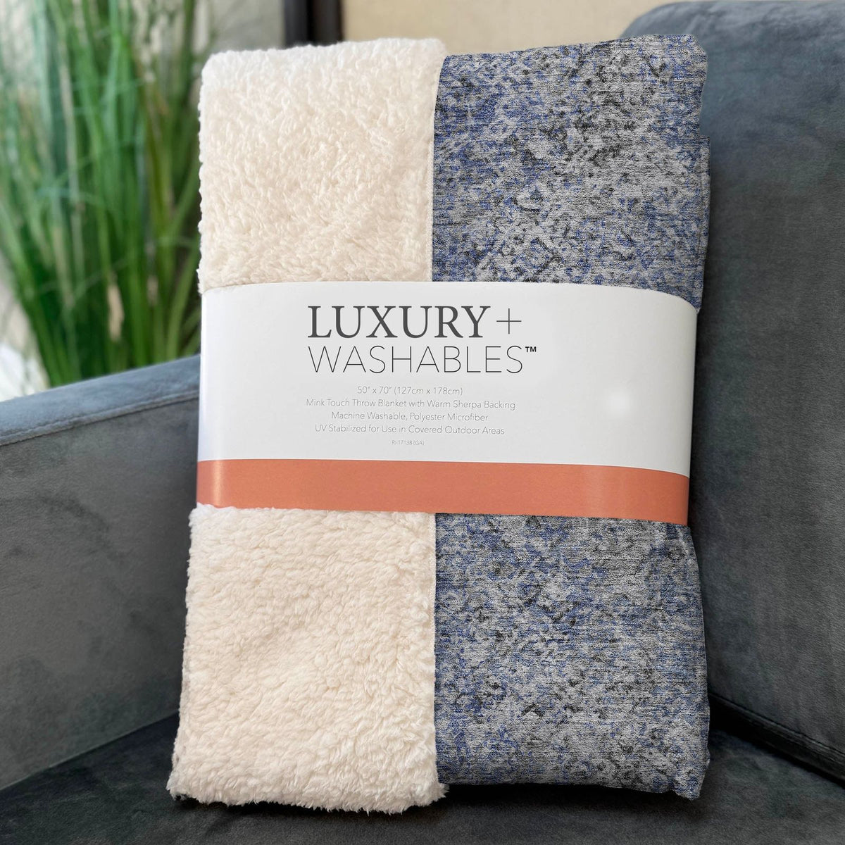 Vintage Blue Washable Indoor-Outdoor Rug