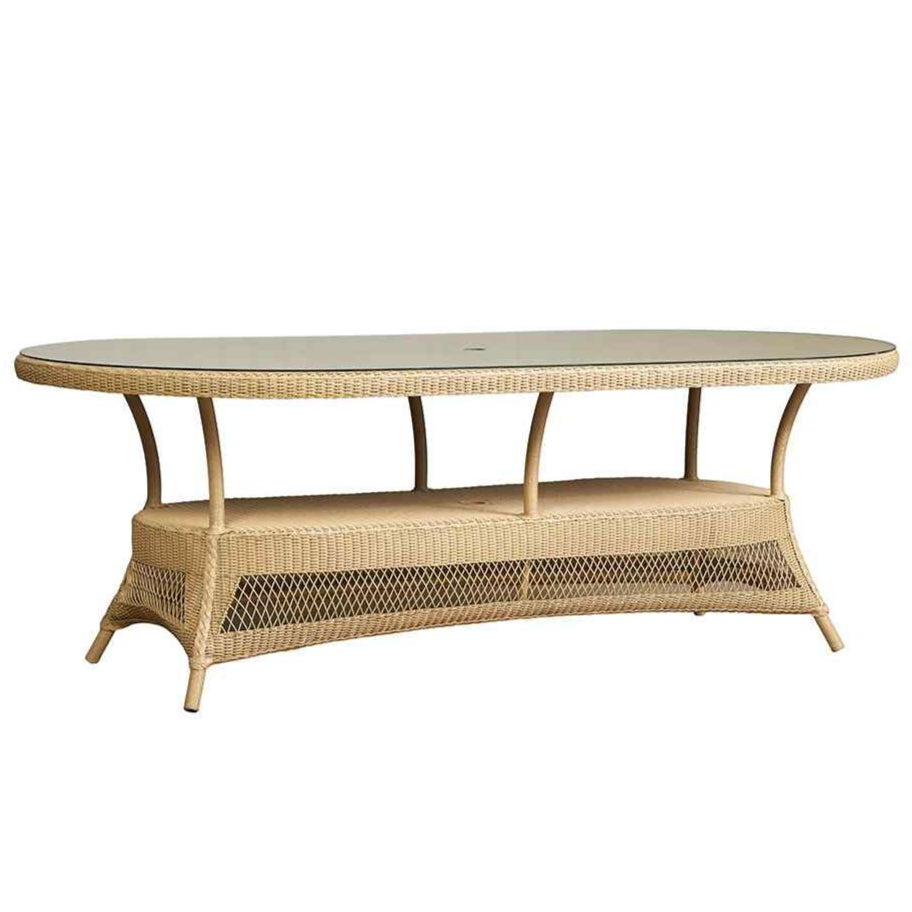 Loom Oval Umbrella Outdoor Dining Table-Outdoor Dining Tables-Lloyd Flanders-Sideboads And Things
