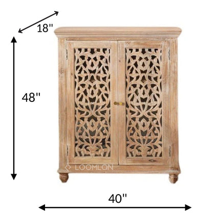 Norella Coastal Tall Bar Cabinet Carved Wood Doors
