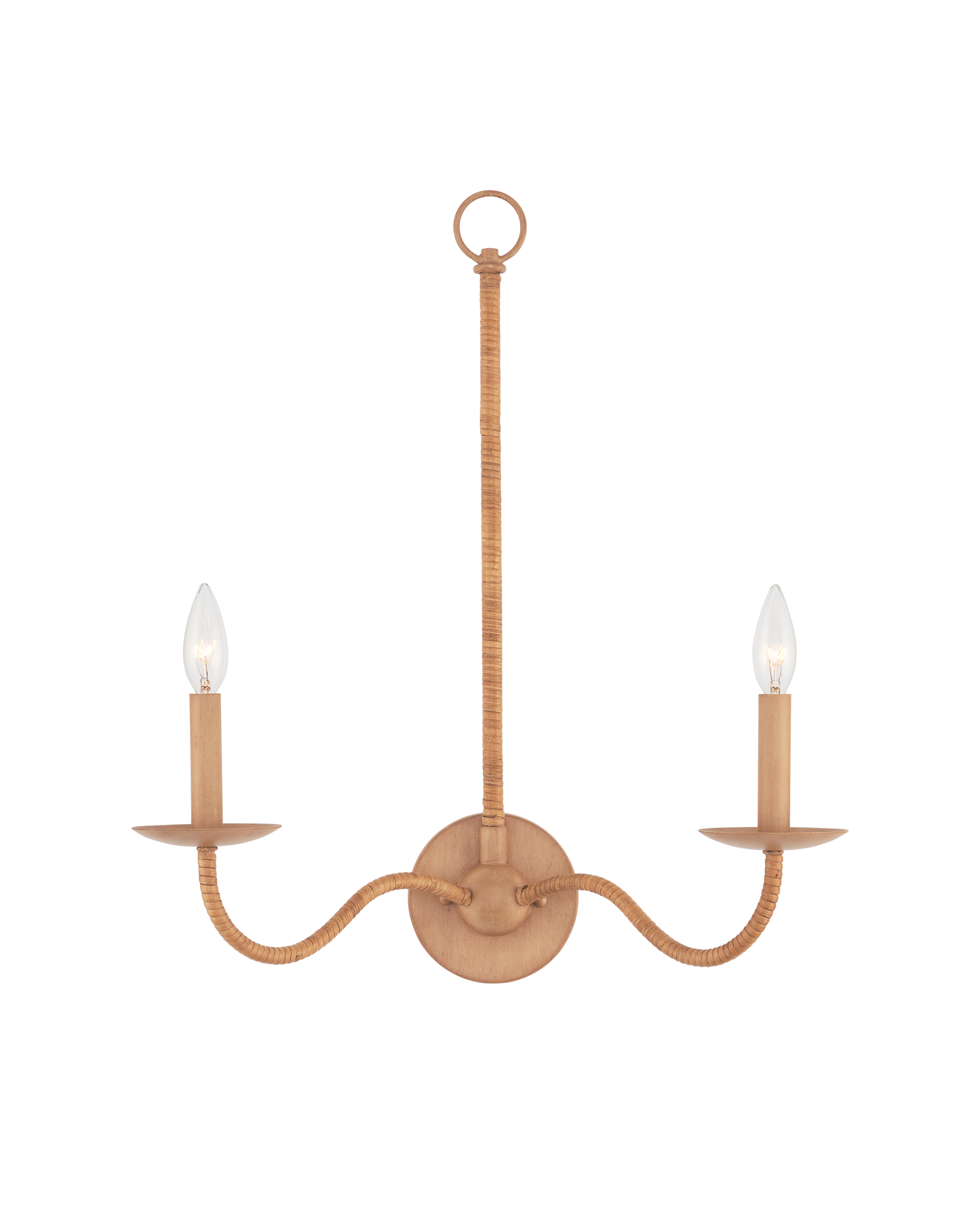 Saxon Double-Light Iron and Rattan Brown Wall Sconce