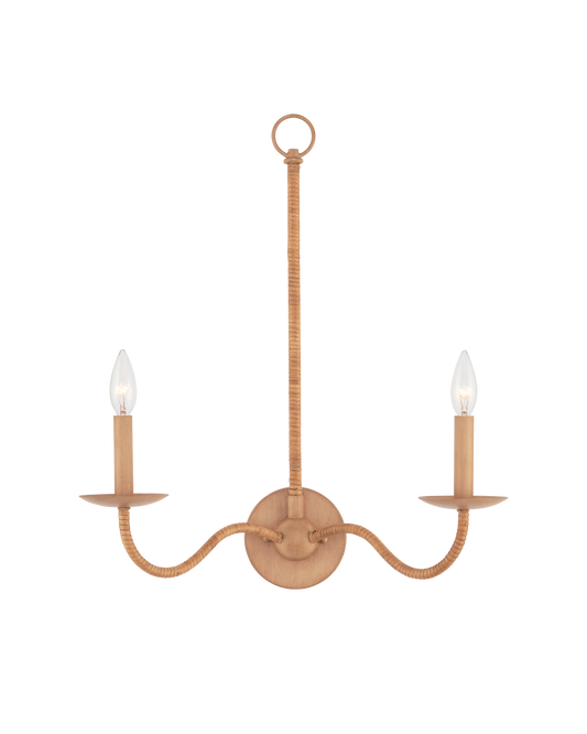 Saxon Double-Light Iron and Rattan Brown Wall Sconce