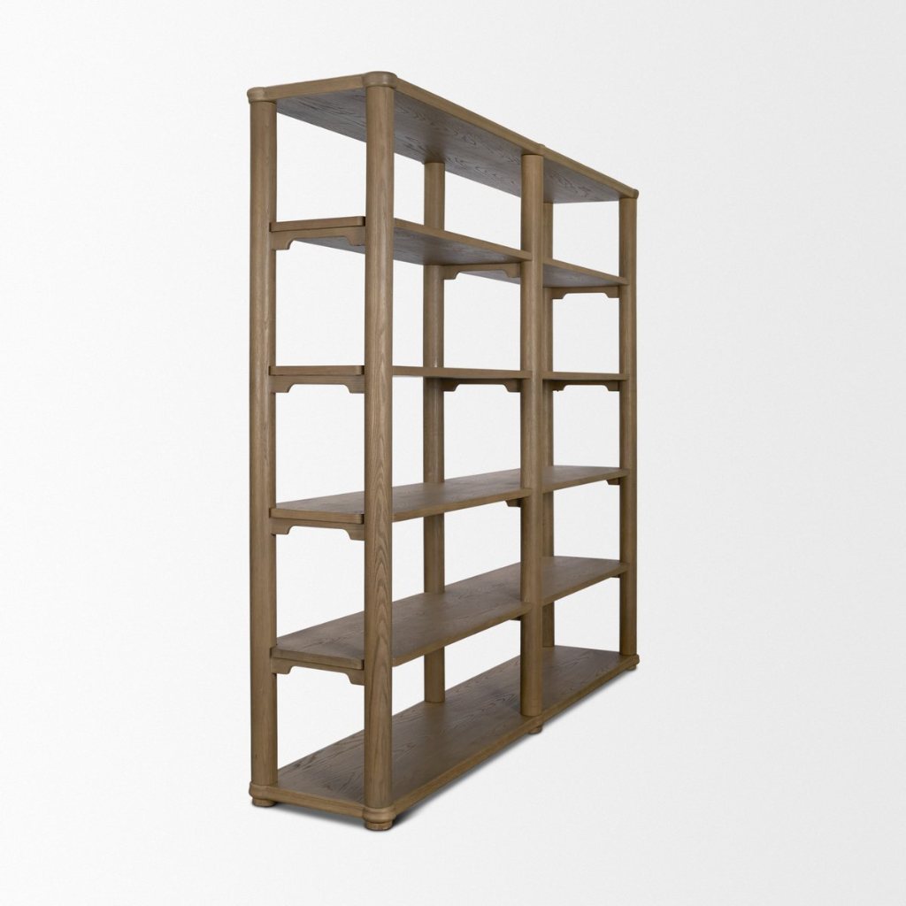 Alden 84.5" Medium Brown Solid Wood 5-Shelf Open Shelving Un -- Medium Brown