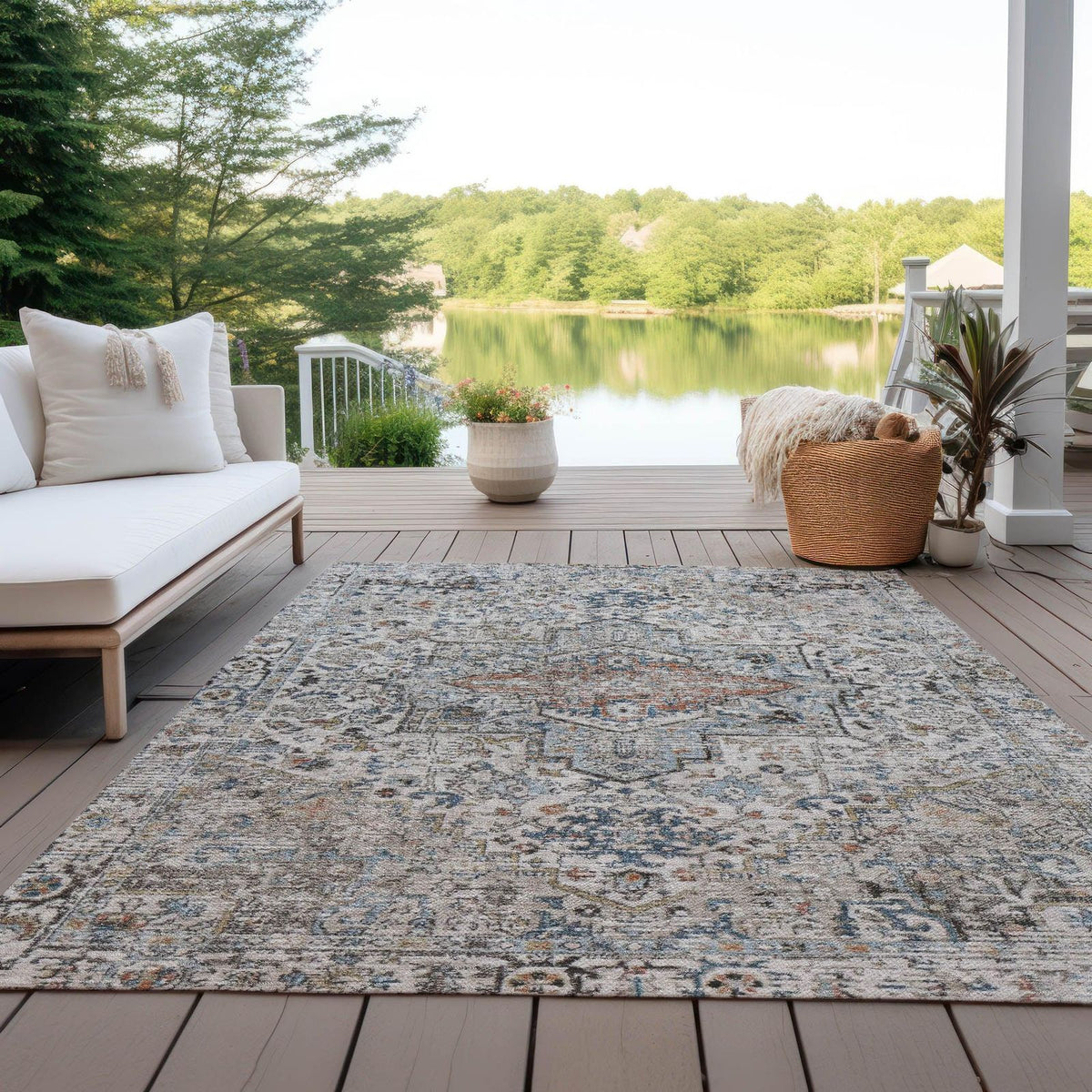 Kaelon Ivory Washable Indoor-Outdoor Rug