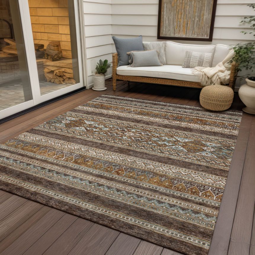 Southwest Brown Washable Indoor-Outdoor Rug