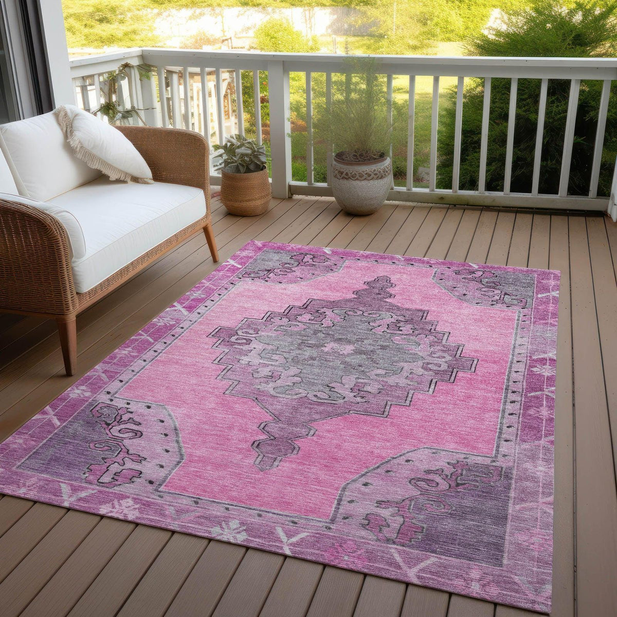 Haelion Pink Washable Indoor-Outdoor Rug