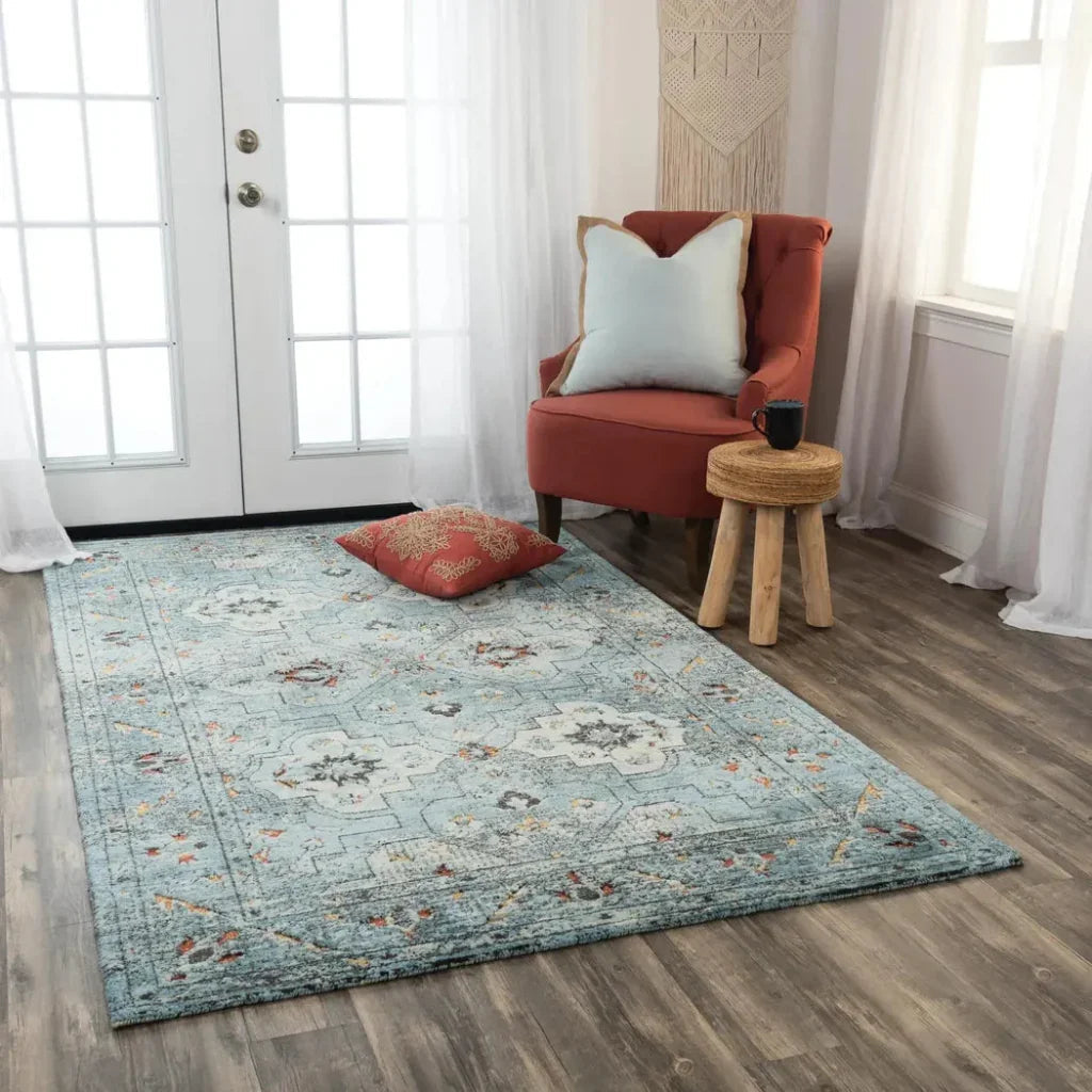 Alva Medallion Blue Large Area Rugs For Living Room -- blue