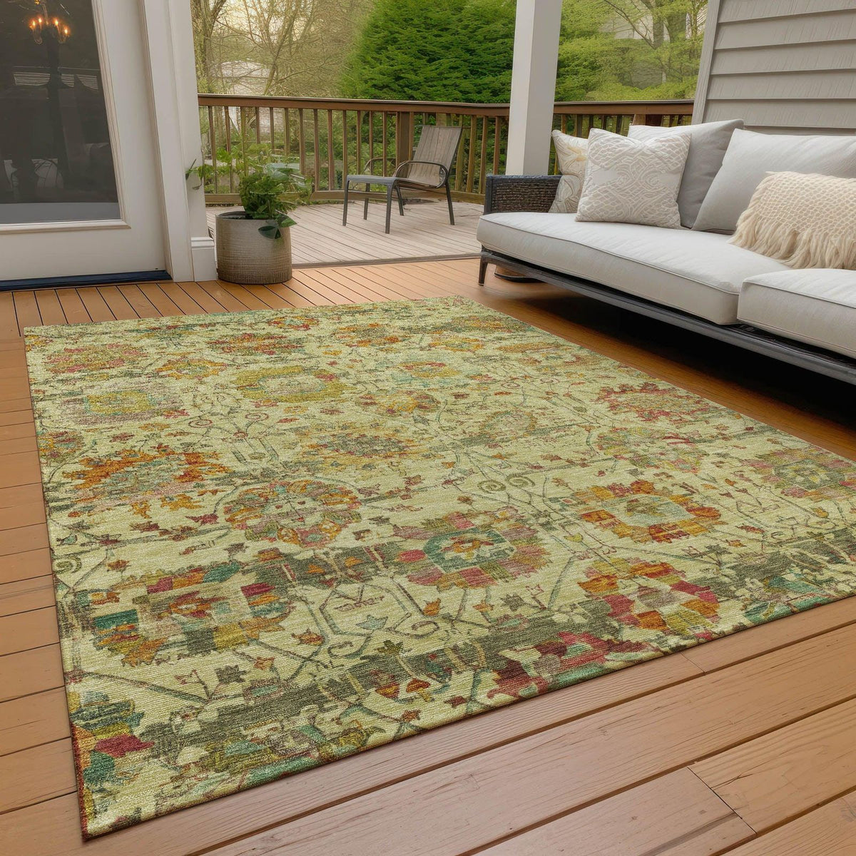 Haelira Gold Washable Indoor-Outdoor Rug -- gold